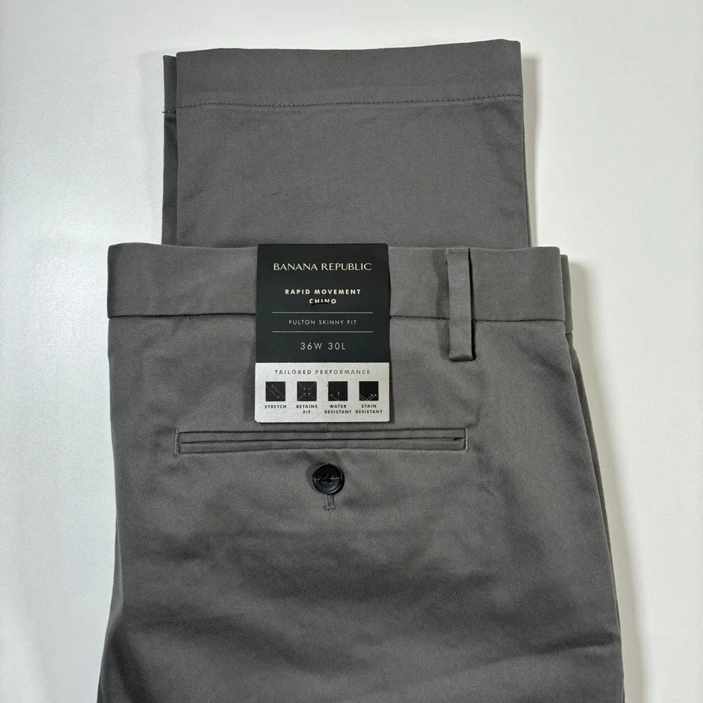 NEW Banana Republic Rapid Movement Chino Pants 36x30 Gray Fulton Skinny